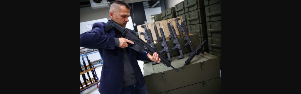 Michal Kowalczyk, 42 director of production, presents GROT C16 FB-M1, modular assault rifle system at PGZ (Polska Grupa Zbrojna) arms factory Fabryka Broni Lucznik in Radom, Poland November 7, 2022. REUTERS/Kacper Pempel