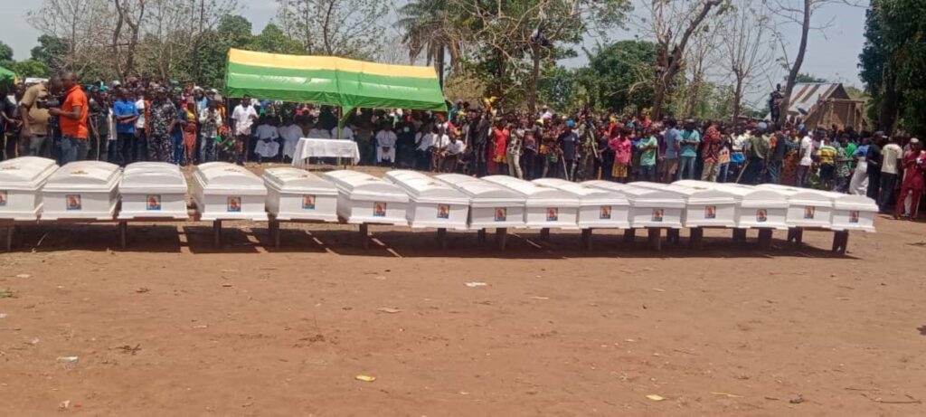 The corpses of 15 victims of brutal attacks in Benue State being buried recently 