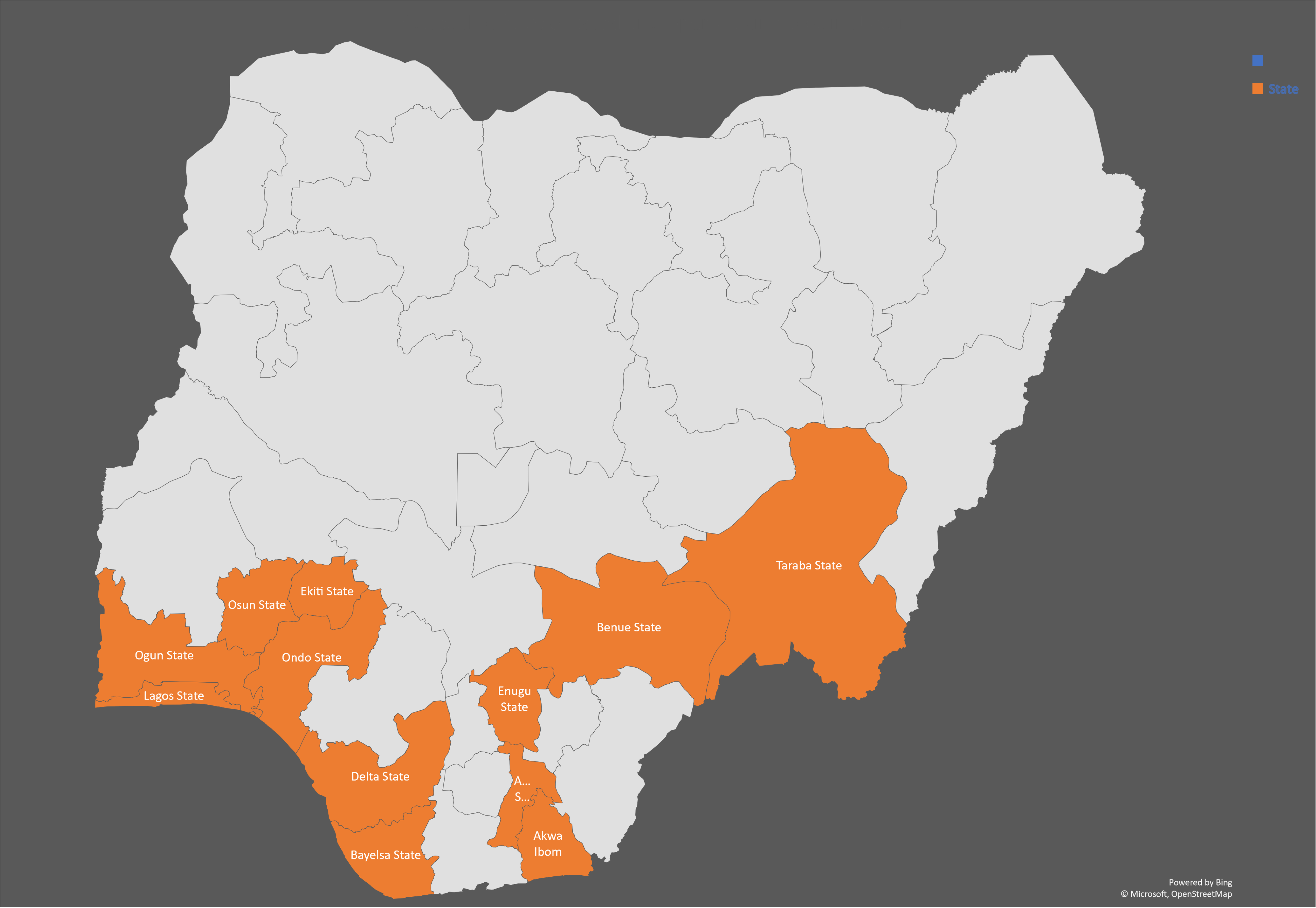 Map showing states in Nigeria that have enacted anti-open grazing laws 