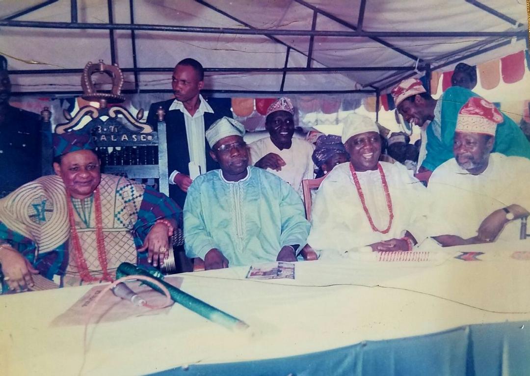 Lt. HRM Oba (Dr) Samuel Adegboyega Osunbade, Oba Lamidi Olayiwola Adeyemi III; Alaafin of Oyo, and Chief Olusegun Obasanjo at an event.